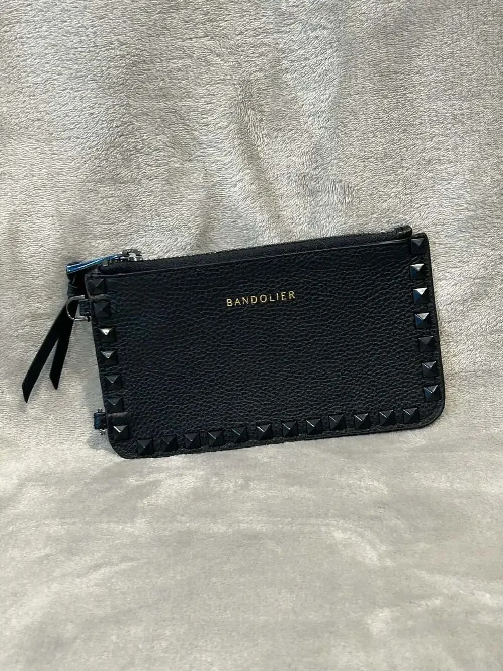 Bandolier Sarah Studded Pebbled Leather Zip Pouch Wristlet Green No Strap
